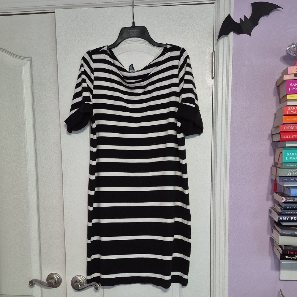 KAREN SCOTT Black and White Striped Dress